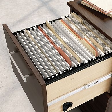 28.43"H Mobile File Cabinet - Brown Finish Engineered Wood MDF, 1-2 Drawers with Lock for Office