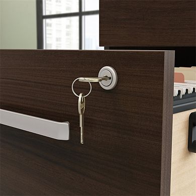 28.43"H Mobile File Cabinet - Brown Finish Engineered Wood MDF, 1-2 Drawers with Lock for Office