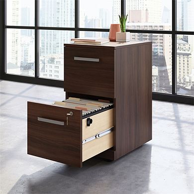 28.43"H Mobile File Cabinet - Brown Finish Engineered Wood MDF, 1-2 Drawers with Lock for Office