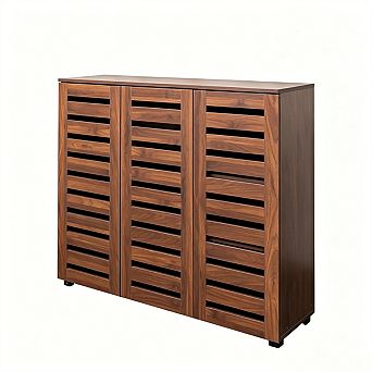 Shoe Cabinet - 5 tier Storage Cabinet with Adjustable Shelves, Wooden Organizer with Louvered Doors