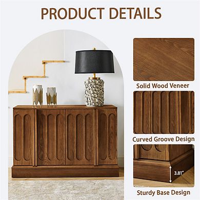 Fluted Sideboard Cabinet -Adjustable Shelves,Sturdy Base,Buffet Cabinet with Storage for Living Room