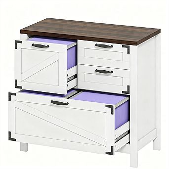 Farmhouse File Cabinet - 4-Drawer Lateral Filing Storage with Silent Alloy Slides,A4 File Compatible