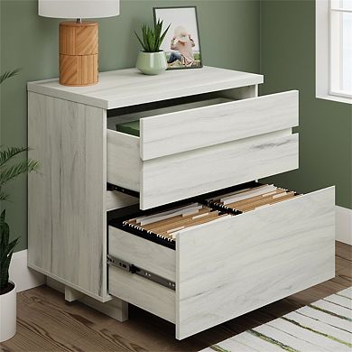 Lateral File Cabinet, Off White/Gray, 2 Drawers, Metal Runners, Printer Stand for Home,Easy Assembly