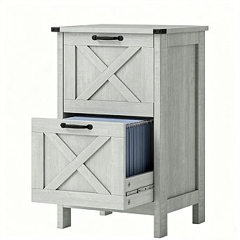 Farmhouse File Cabinet - 2 Drawers, Barn Door Design, Anti-Tip Device, 77 lbs Capacity