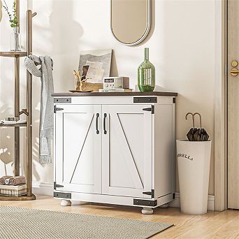 Farmhouse Sideboard - Buffet Cabinet with Barn Style Door and Adjustable Shelf, Storage Cabinet