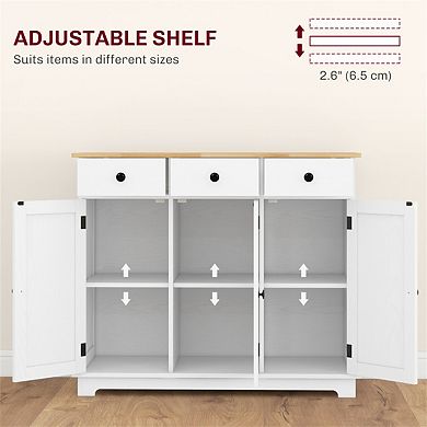Sideboard with Solid Wood Countertop - Storage Cabinet with 3 Drawers, Doors and Adjustable Shelf