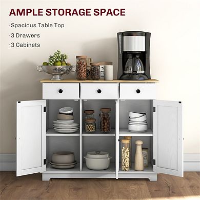 Sideboard with Solid Wood Countertop - Storage Cabinet with 3 Drawers, Doors and Adjustable Shelf