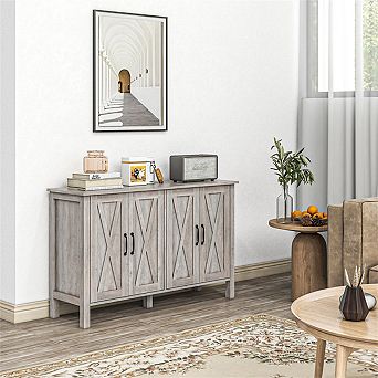Buffet Sideboard - 47" Cabinet with 4 Barn Doors and 2 Adjustable Shelves,Farmhouse Coffee Cabinet