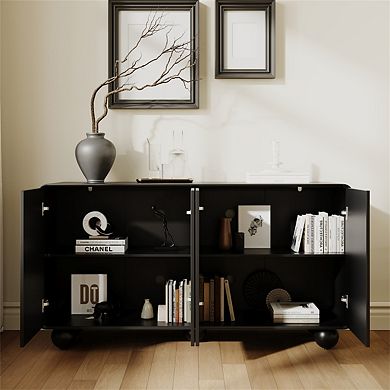 59" Sideboard Buffet Cabinet with Storage - TV Console, Curved Profile Design, Large Console Table