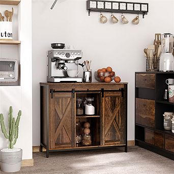 Sideboard Buffet Cabinet - Kitchen Storage Cabinet with Sliding Barn Doors, Adjustable Shelves