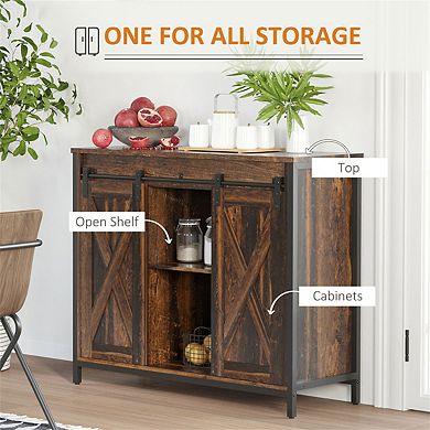 Sideboard Buffet Cabinet - Kitchen Storage Cabinet with Sliding Barn Doors, Adjustable Shelves