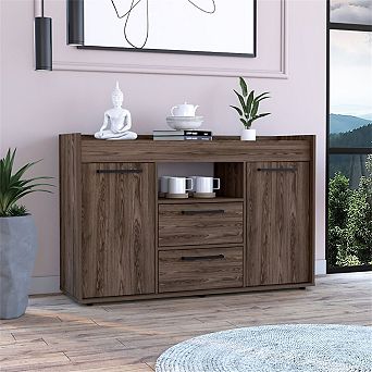 Contemporary Sideboard - Storage Cabinet with Two Large Drawers, Internal Shelves,Open Shelf Display