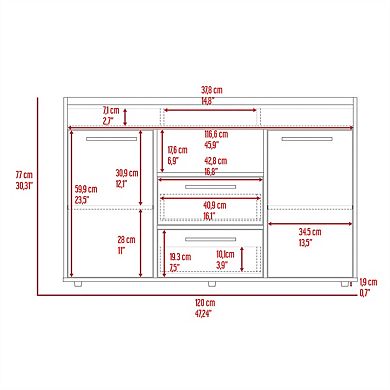Contemporary Sideboard - Storage Cabinet with Two Large Drawers, Internal Shelves,Open Shelf Display