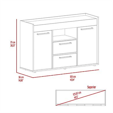 Contemporary Sideboard - Storage Cabinet with Two Large Drawers, Internal Shelves,Open Shelf Display