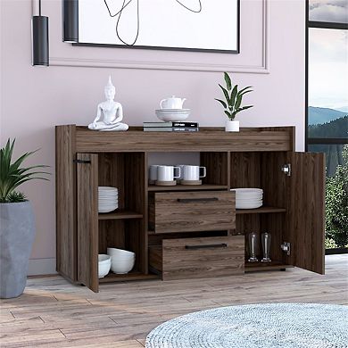 Contemporary Sideboard - Storage Cabinet with Two Large Drawers, Internal Shelves,Open Shelf Display