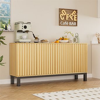 Sideboard Storage Cabinet - Fluted Buffet Cabinet with Doors and Shelves for Kitchen and Living Room