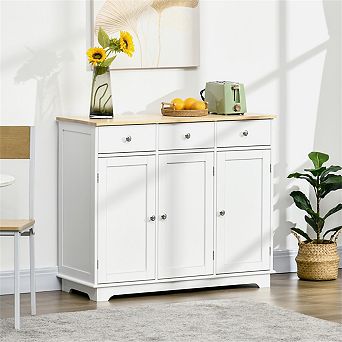 Sideboard with Wood Countertop,Storage Cabinet,Bar Cabinet with 3 Drawers,Doors and Adjustable Shelf
