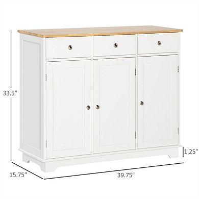 Sideboard with Wood Countertop,Storage Cabinet,Bar Cabinet with 3 Drawers,Doors and Adjustable Shelf