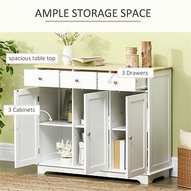 Sideboard with Wood Countertop,Storage Cabinet,Bar Cabinet with 3 Drawers,Doors and Adjustable Shelf