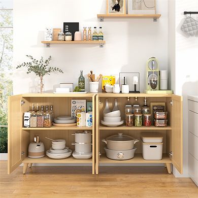 4 Doors Buffet Storage Cabinet - Console Sideboard for Kitchen Dining Room Entryway, Oak