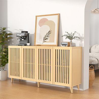 4 Doors Buffet Storage Cabinet - Console Sideboard for Kitchen Dining Room Entryway, Oak