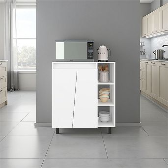 Sideboard Cabinet - Freestanding Kitchen Pantry with 2-Door Cabinet Storage, 3 Side Open Shelves