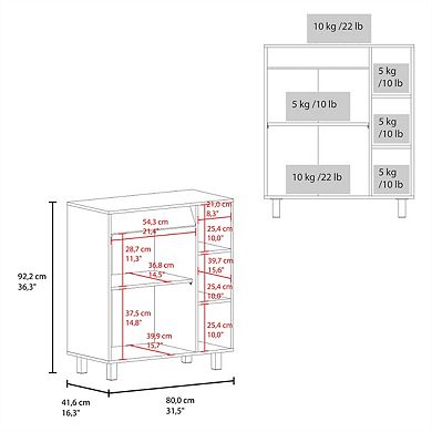 Sideboard Cabinet - Freestanding Kitchen Pantry with 2-Door Cabinet Storage, 3 Side Open Shelves