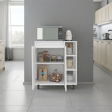 Sideboard Cabinet - Freestanding Kitchen Pantry with 2-Door Cabinet Storage, 3 Side Open Shelves