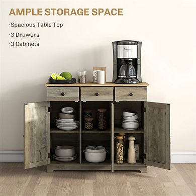 Sideboard with Solid Wood Countertop - Storage Cabinet with 3 Drawers, Doors and Adjustable Shelf