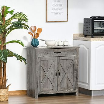 Farmhouse Sideboard Buffet Cabinet - Barn Door Style Kitchen Cabinet, 32" Accent Cabinet for Kitchen