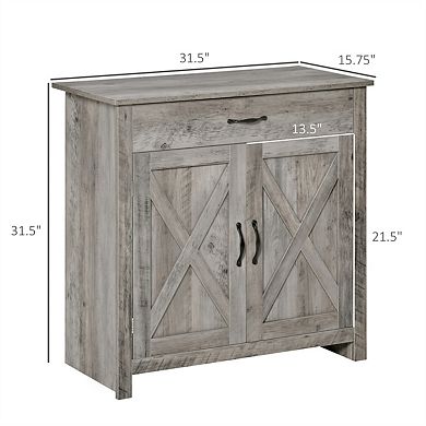 Farmhouse Sideboard Buffet Cabinet - Barn Door Style Kitchen Cabinet, 32" Accent Cabinet for Kitchen