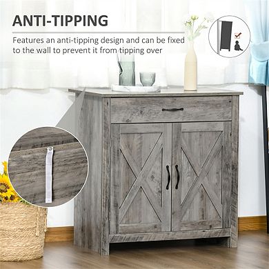 Farmhouse Sideboard Buffet Cabinet - Barn Door Style Kitchen Cabinet, 32" Accent Cabinet for Kitchen