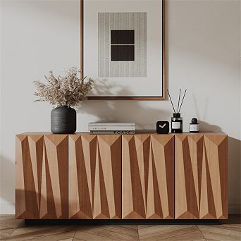 60" Sideboard Buffet Cabinet - 3D Doors, Kitchen Storage Cabinet Credenza with 4 Doors and 2 Shelves