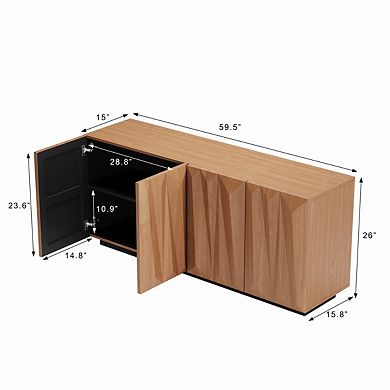 60" Sideboard Buffet Cabinet - 3D Doors, Kitchen Storage Cabinet Credenza with 4 Doors and 2 Shelves