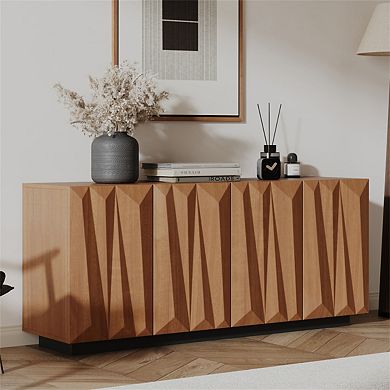60" Sideboard Buffet Cabinet - 3D Doors, Kitchen Storage Cabinet Credenza with 4 Doors and 2 Shelves
