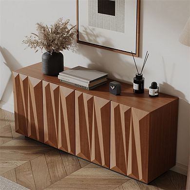 60" Sideboard Buffet Cabinet - 3D Doors, Kitchen Storage Cabinet Credenza with 4 Doors and 2 Shelves