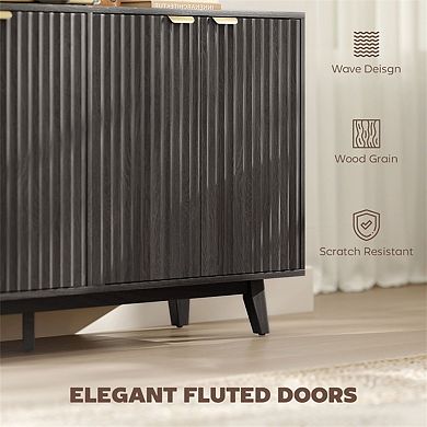 55.1" Fluted Sideboard Buffet Cabinet with Doors, Adjustable Shelves, Wood Legs, Anti-Tipping Strap