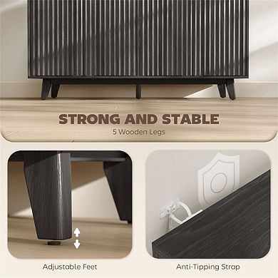 55.1" Fluted Sideboard Buffet Cabinet with Doors, Adjustable Shelves, Wood Legs, Anti-Tipping Strap
