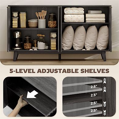 55.1" Fluted Sideboard Buffet Cabinet with Doors, Adjustable Shelves, Wood Legs, Anti-Tipping Strap