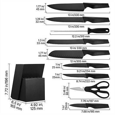 Kitchen Knife Set with Block and Sharpener -15 Piece High Carbon Stainless Steel,PP Ergonomic Handle