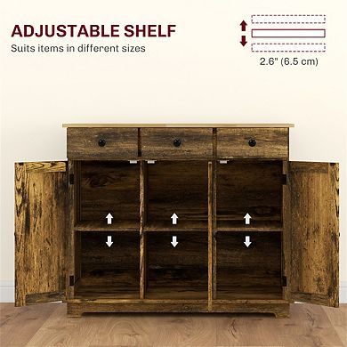 Kitchen Sideboard with 3 Drawers - Storage Cabinet with Wood Countertop, Doors and Adjustable Shelf