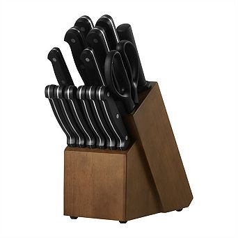 Kitchen Knife Set with Wooden Block and Sharpener - 15 pc High Carbon Stainless Steel, ABS Handle