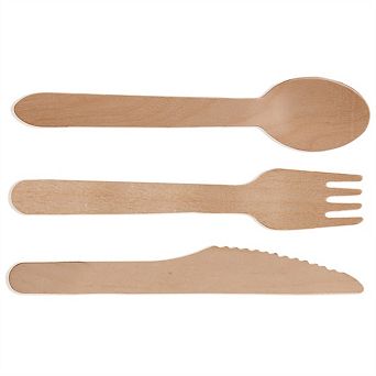 Wooden Compostable Utensils Set-300 pc (100 Forks 100 Spoons 100 Knives) Wood Disposable Cutlery