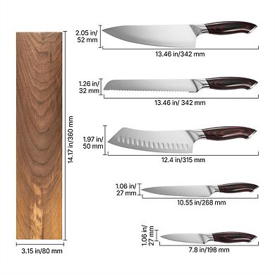 Kitchen Knife Set - 6 Piece High Carbon Stainless Steel, Crack-Resistant Handle, Magnetic Holder