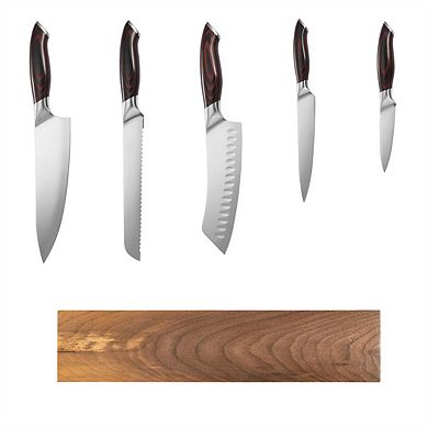 Kitchen Knife Set - 6 Piece High Carbon Stainless Steel, Crack-Resistant Handle, Magnetic Holder