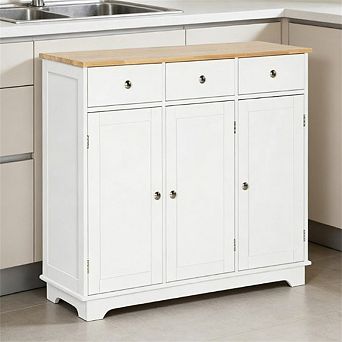 33.5"H Buffet Cabinet with Storage Cabinets and Drawers -Adjustable Shelves,Rubberwood Top,MDF Frame
