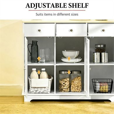 33.5"H Buffet Cabinet with Storage Cabinets and Drawers -Adjustable Shelves,Rubberwood Top,MDF Frame