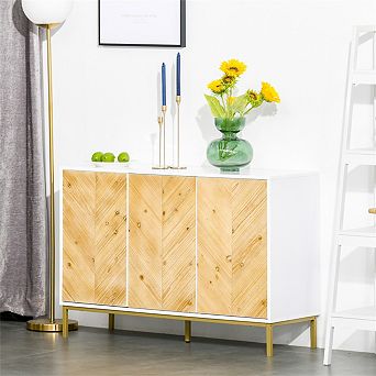32.30"H 3 Door Sideboard Buffet Cabinet,Chevron Pattern,Adjustable Shelf and Metal Legs for Kitchen