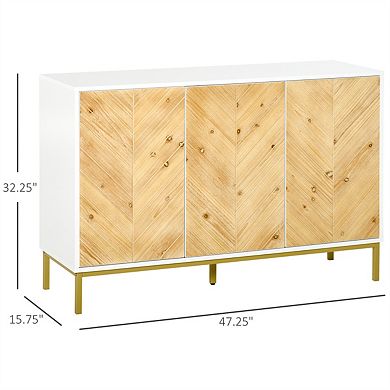 32.30"H 3 Door Sideboard Buffet Cabinet,Chevron Pattern,Adjustable Shelf and Metal Legs for Kitchen