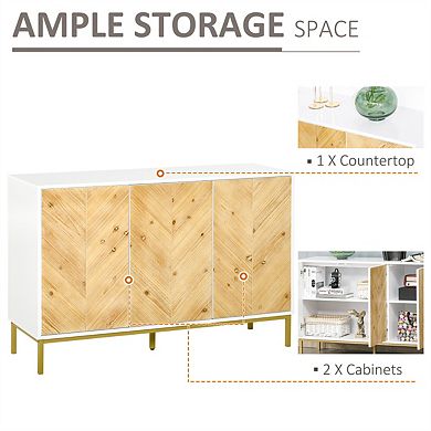 32.30"H 3 Door Sideboard Buffet Cabinet,Chevron Pattern,Adjustable Shelf and Metal Legs for Kitchen